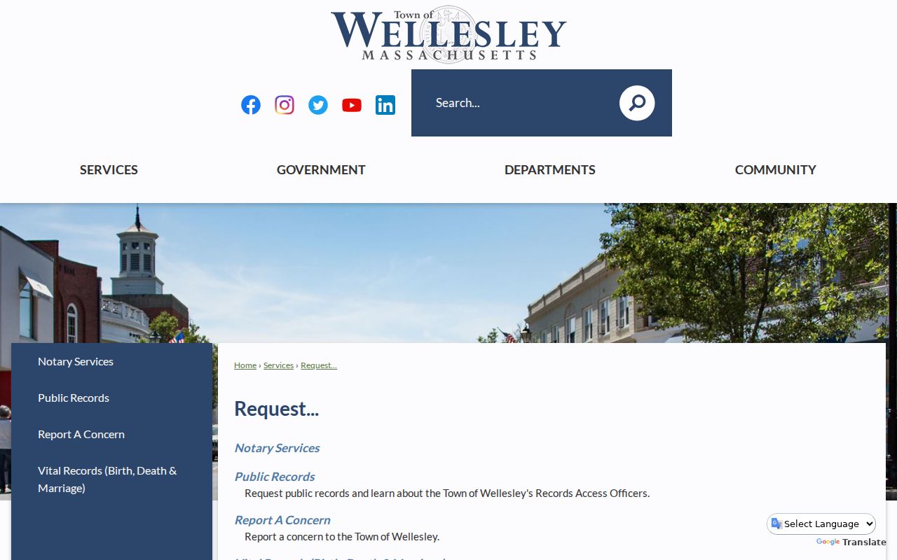 Wellesley residents directory public records request landing page