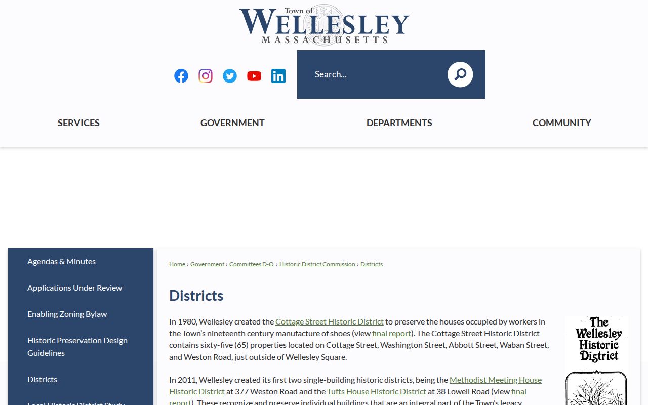 Wellesley neighbors Historic Districts page with block context