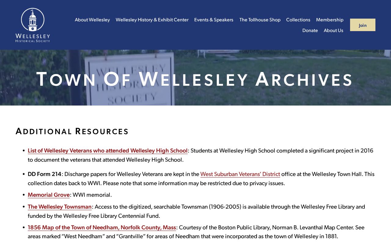 Wellesley previous residents Historical Society town archives page