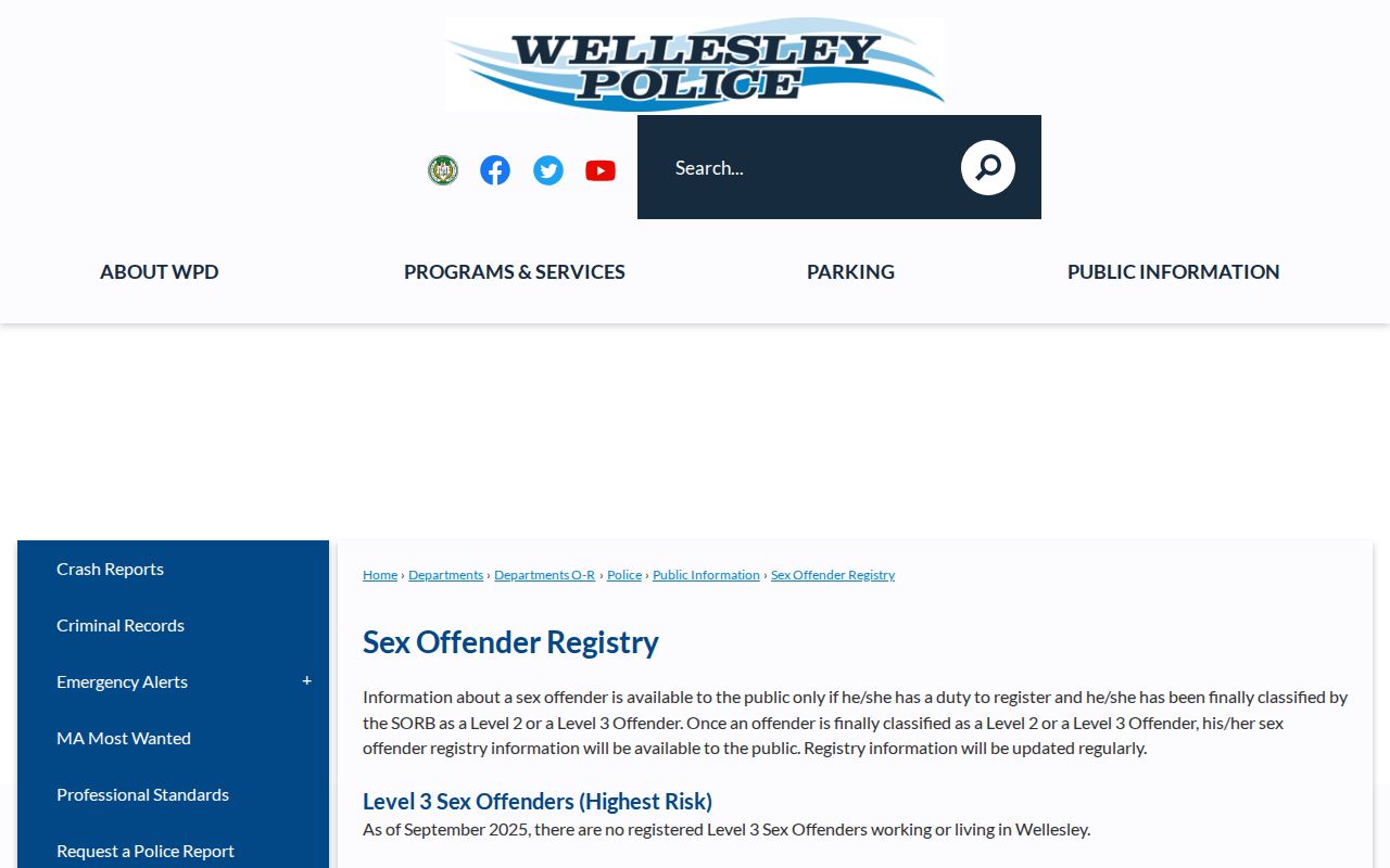 Wellesley resident lookup Police and SORB information page